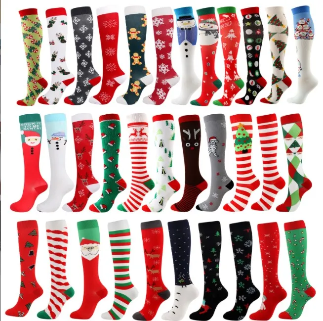 Hot selling Halloween custom nylon adult compression socks long stocking christmas woman and men socks