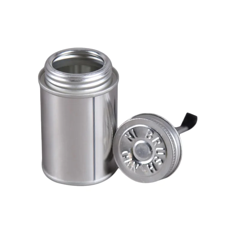 250ml round tin can with screw lid and brush, cheap direct sale