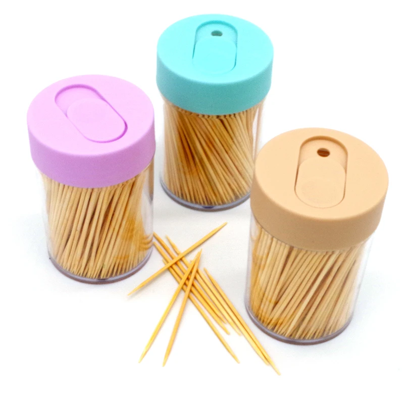 Chinese Bamboo Toothpicks packed in Colorful Plastic Tooth pick Bottle