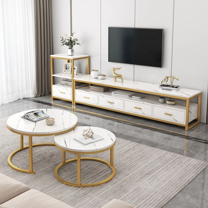 Marble telescopic coffee table with drawer small table living room coffee table TV cabinet combination