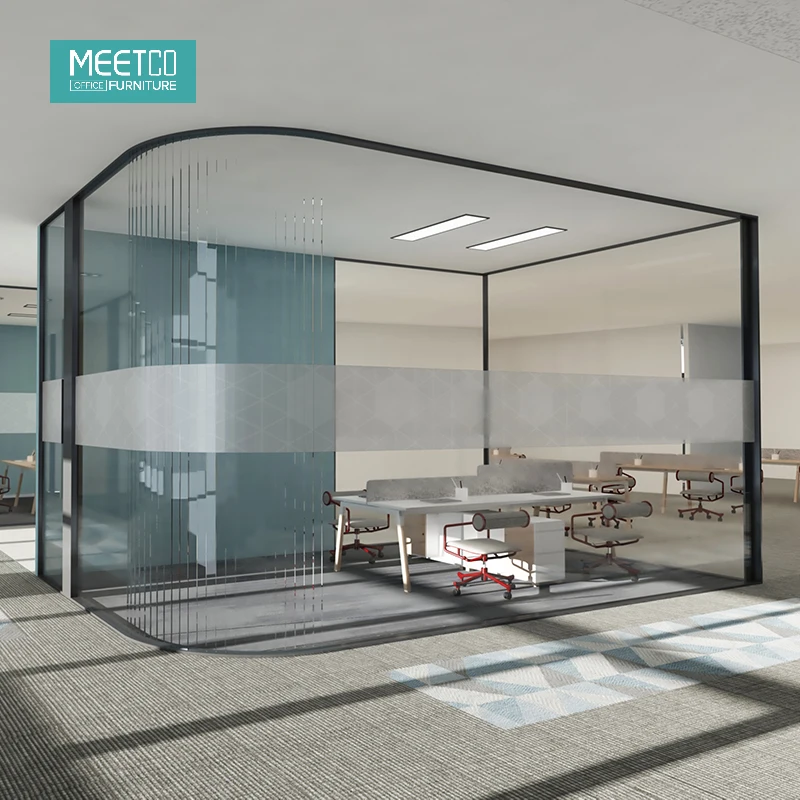 Meetco Modular Office Double Glass Walls Aluminum Frame Full Height Interior Office Glass Wall Partition With Bl