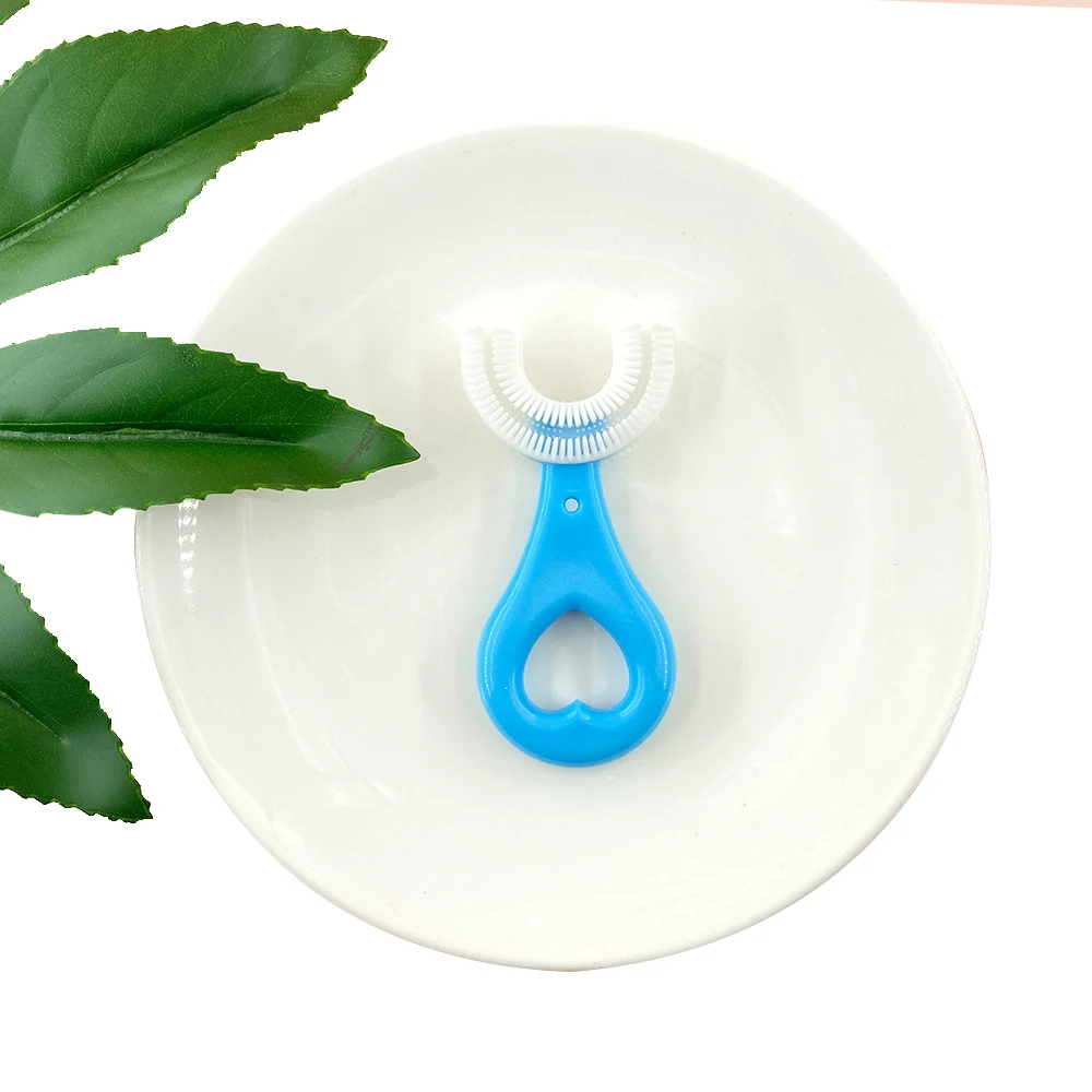 New Products In 2021 Super Soft Wrapped Brushing 45  Pasteurization Pink And Blue Children U Shape Toothbrush