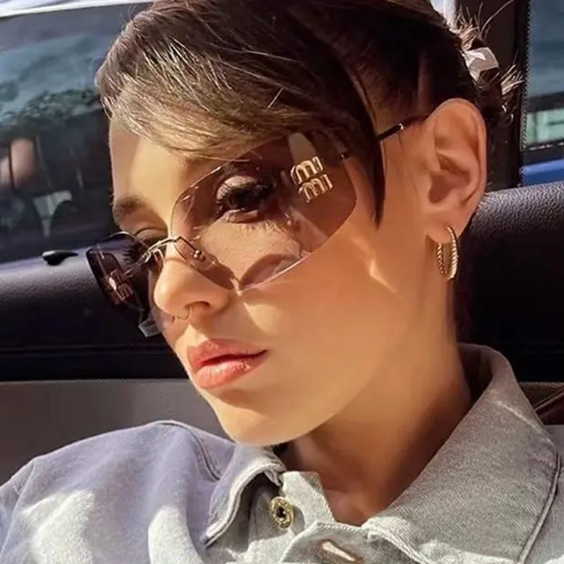 high-end frameless sunglasses 2024 new retro vintage sunglasses Y2K hot girl sunglasses