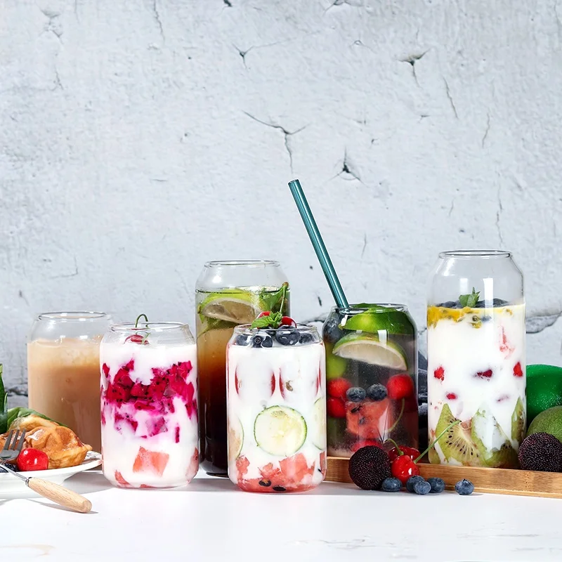 Custom Logo Exquisite Drinking Glass Cup Nordic Creative Cola Can Glass Milk Fruit Juice Beer Cup