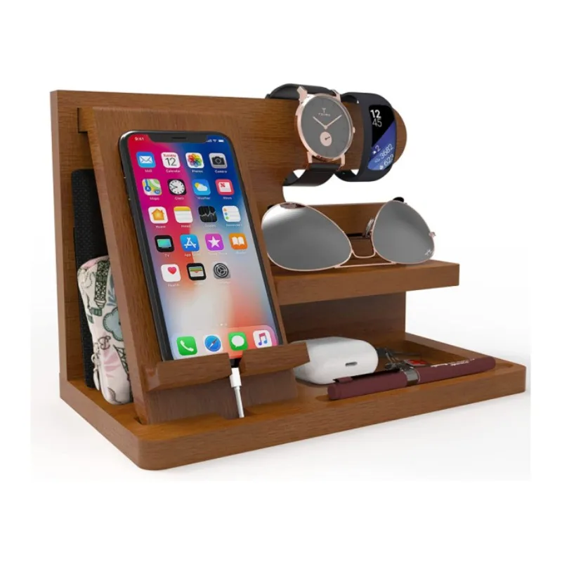 Father Graduation Male Idea Gadgets Key Holder Wallet Stand Watch Men Gifts Nightstand Organizer Wood Phone Docking Station