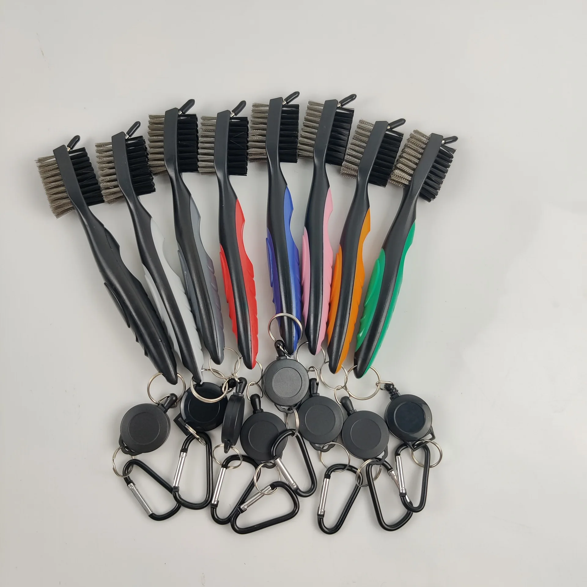 Wholesale Multi-functional Double Sides Golf Club Trench Cleaner Golf Club Cleaning Brush With Retractable Zip-line Clip