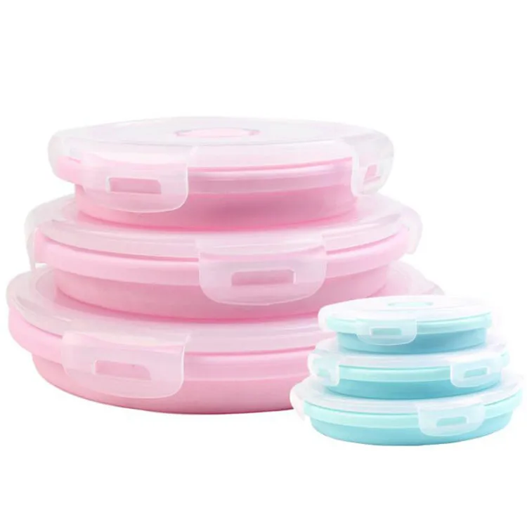 Storage container Folding Silicone Food Lunch Box Collapsible Convenient Silicone Lunch Box With Lid