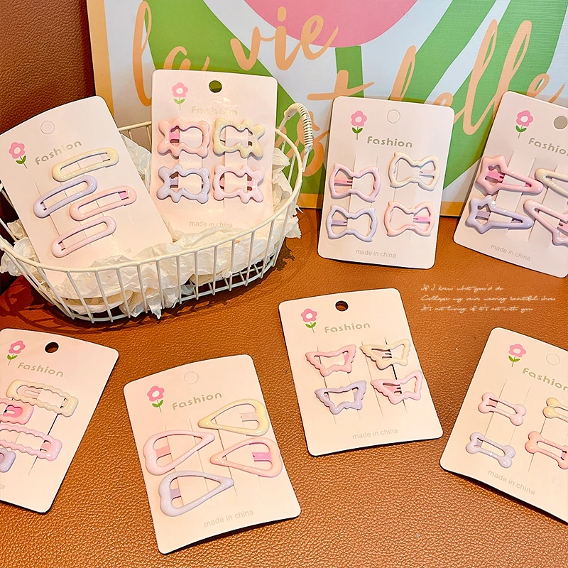 New 4 Pcs/Set Children Frosted Hairpins for Girls Star Square Hair Clips Kids Snap Hairgrips