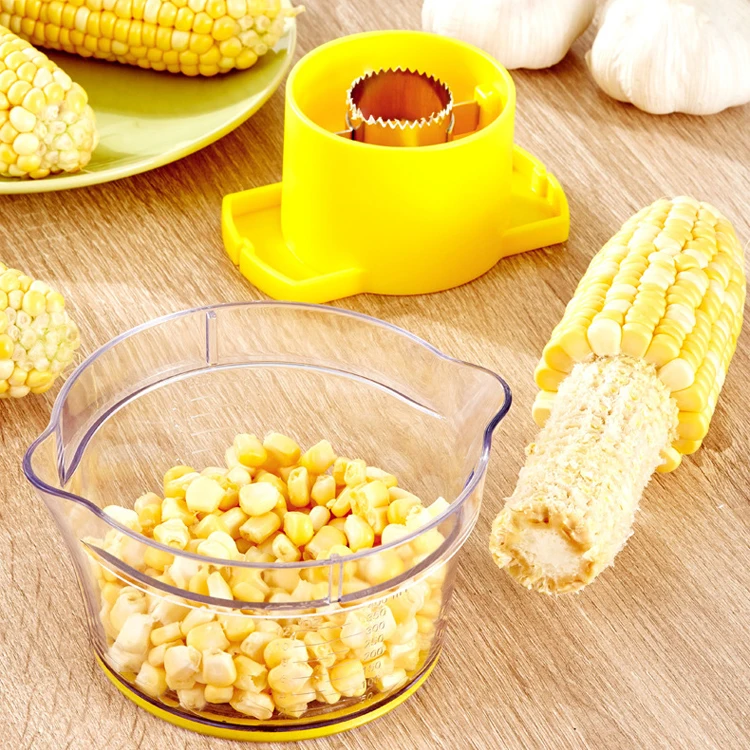 No Electricity No Noise Corn Stripper, 4 in 1 Corn Shucker Tool Corn Holder, with Built-In Measuring Cup Grater