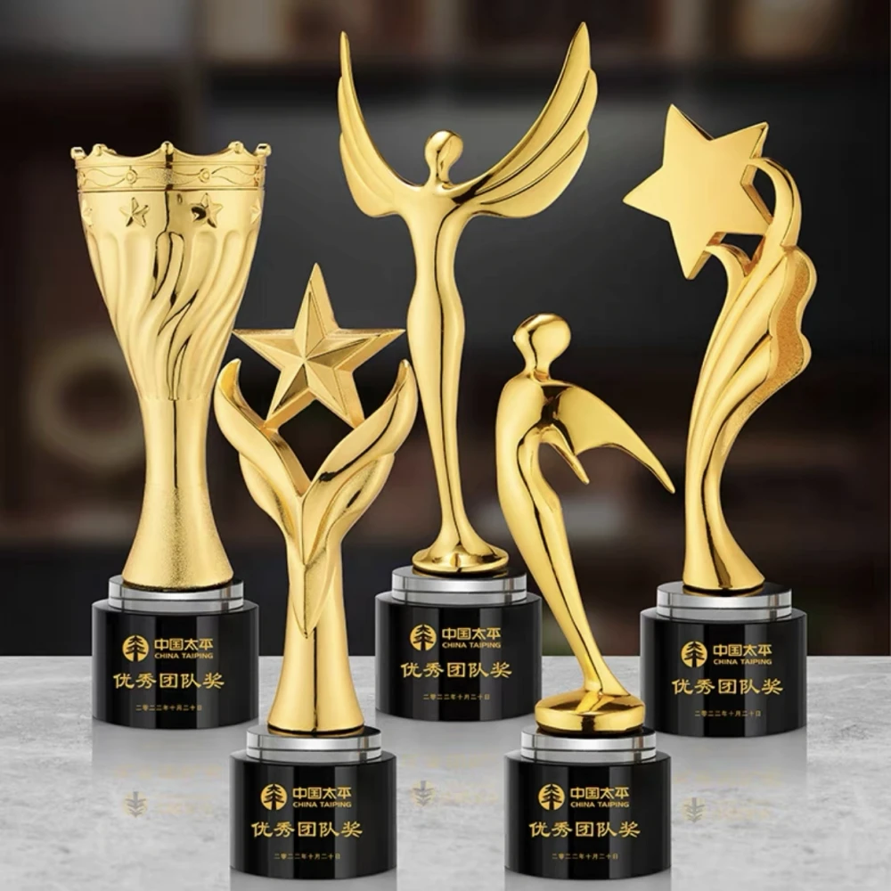 ADL Golden Metal Crystal Glass Factory Wholesales Trophy Awards High-Quality Made in China for Business Gifts