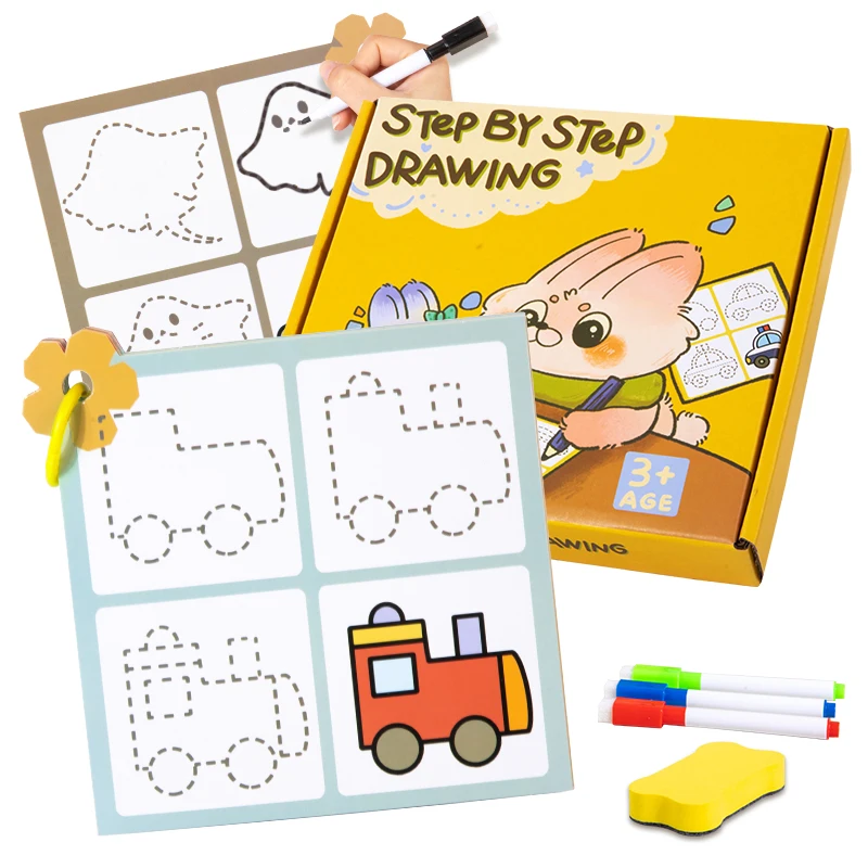 Educational drawing notebook with control pen for drawing children for years 2-4 and 5-7