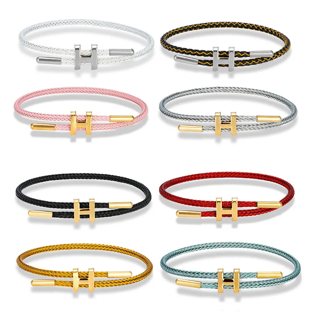 Hot selling Luxury Bracelet 18k Gold Waterproof Women Bracelet Stainless Steel Adjustable H Letter Woven Bracelet