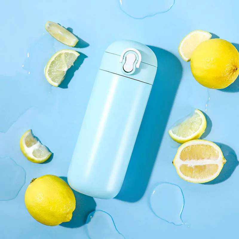 Capsule Shaped Kids Vacuum Insulated Water Bottle 430ml Kids Stainless Steel Cute Capsule Water Bottles With Lock Lid