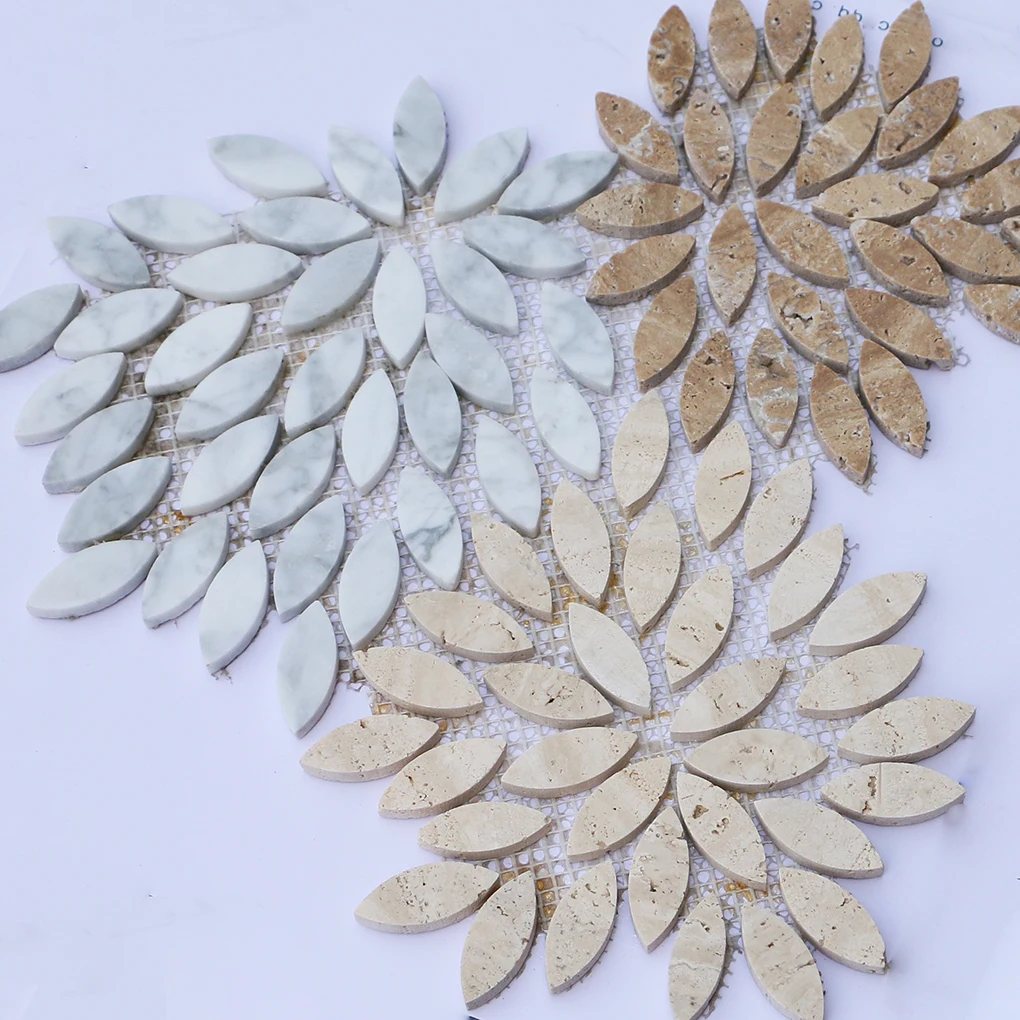 Flower Marble Mosaic Tile For Floor Modern Style Decoration Carrara White Travertine Stone Mosaic Tiles