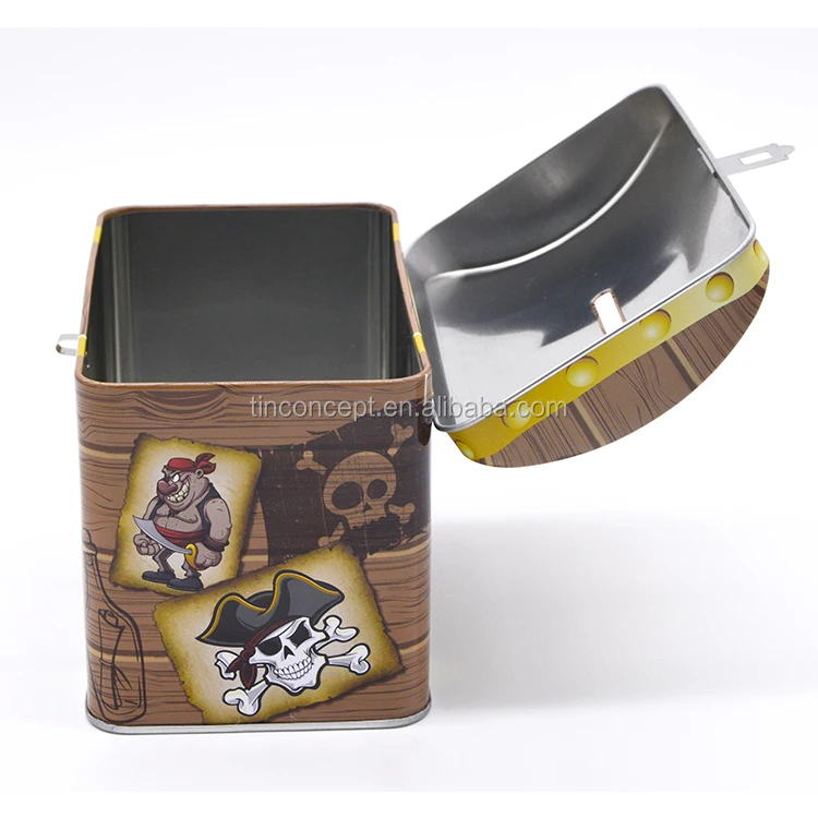 Exquisite Hinged Lid Coin Bank Tin Can For Children