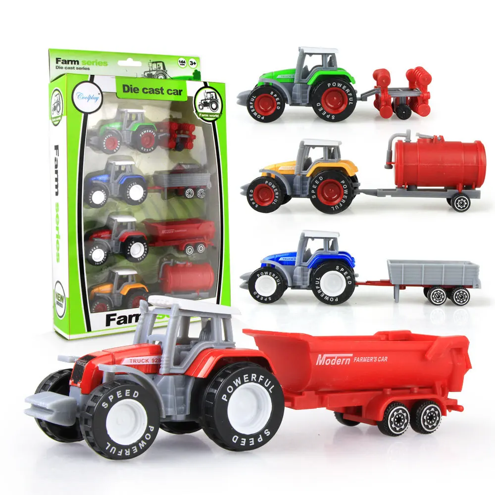 2021 Hot Sale 1/64 Scale 4pcs Alloy Car Sliding Farm Truck Toy Diecast Mini Car For Kids