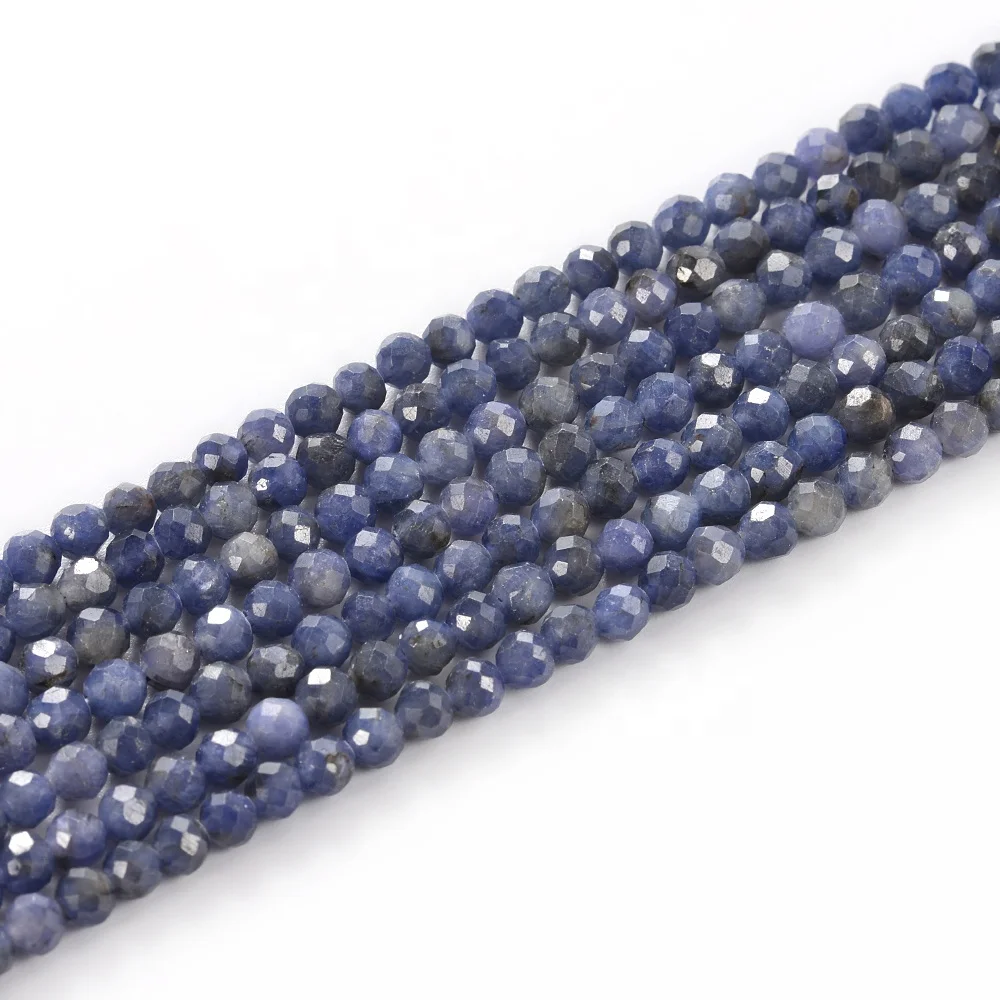 LiWan Plaza Wholesale Natural Gemstone For Jewelry Necklace Bracelet Making  Faceted Round Sapphire  Beads Jewelry