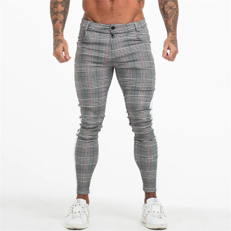 FREE Shipping Mens Chinos Slim Fit Men Skinny Chino Pants Super Comfy Stretch Pants For Men Plaid Design Side Stripe pants