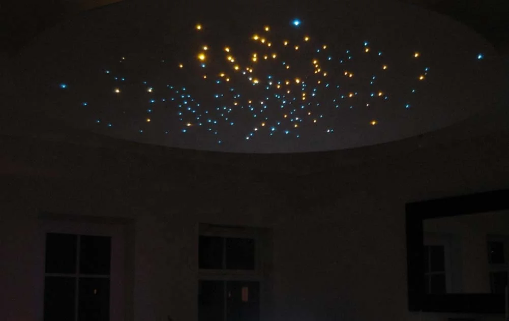 DIY Twinkle Lights On Bedroom Ceiling - 27W RGBW Wilress Bluetooth Fiber Optic Illuminator + 500PCs 0.75mm Fibre Optical Cables