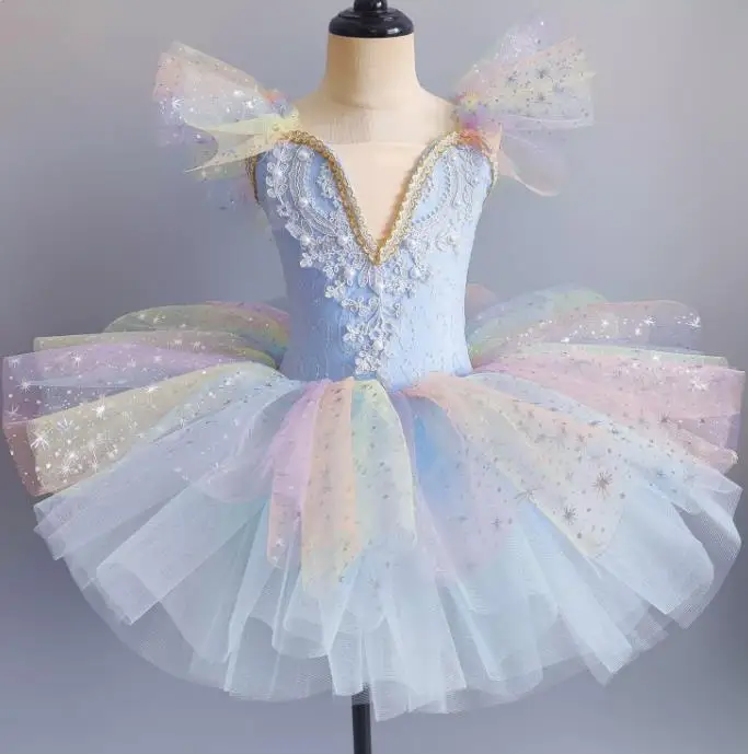 New Design Young Child Professional Ballet Cygnet Dress Tutu Dance Performance Gauze Skirts