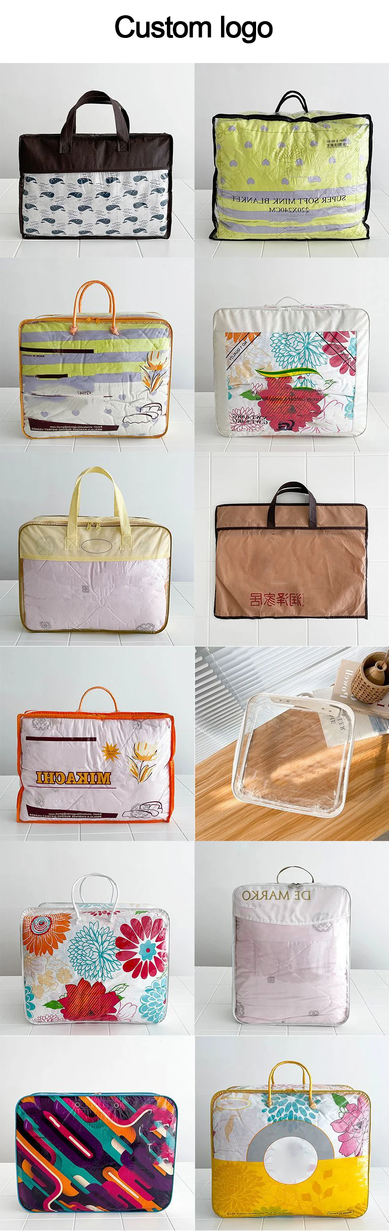 T1 Custom Plastic packaging bag with zipper for blanket and bedding sets of 4 pieces Transparent pvc bag