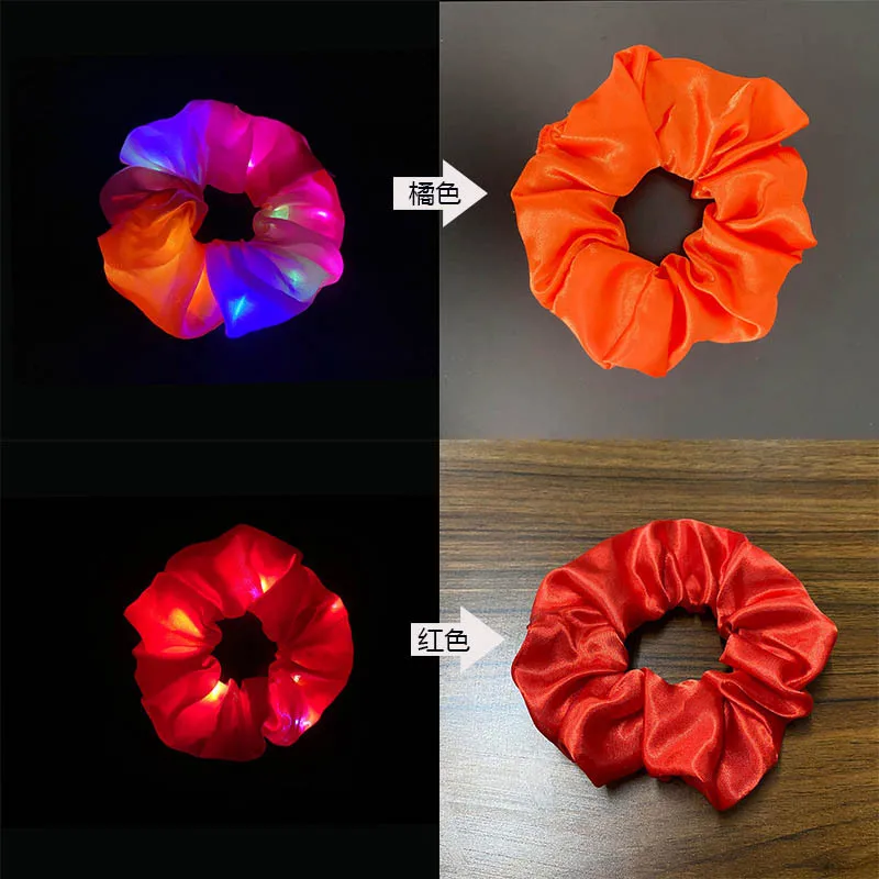 
New Fashion Candy Color Night Light Satin Silk Scrunchies Flash LED Hair Ties 
