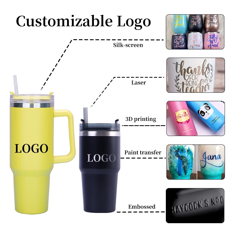 wholesale bulk Laser engrave multiple colors thermos 40oz powder coated copper Coffee Mug tumbler with Handle and straw