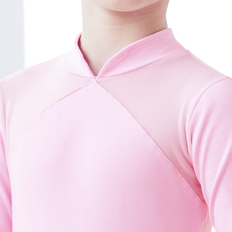 Girls Mesh Splice Gymnastics Ballet Leotards Children Stand Collar Long Sleeve Dance Bodysuit