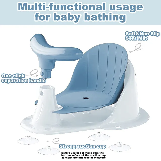 BBCare Baby Bathtub Seat with Backrest & Suction Cups for Stability, Portable Safety Chair for 6-18 Months