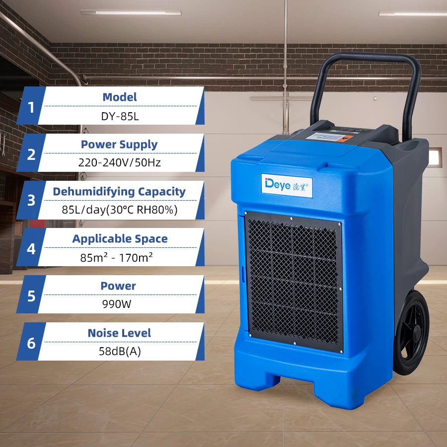 DEYE DY-85L compressor electronic control dehumidifier with handle and water pump 220v industrial dehumidifier