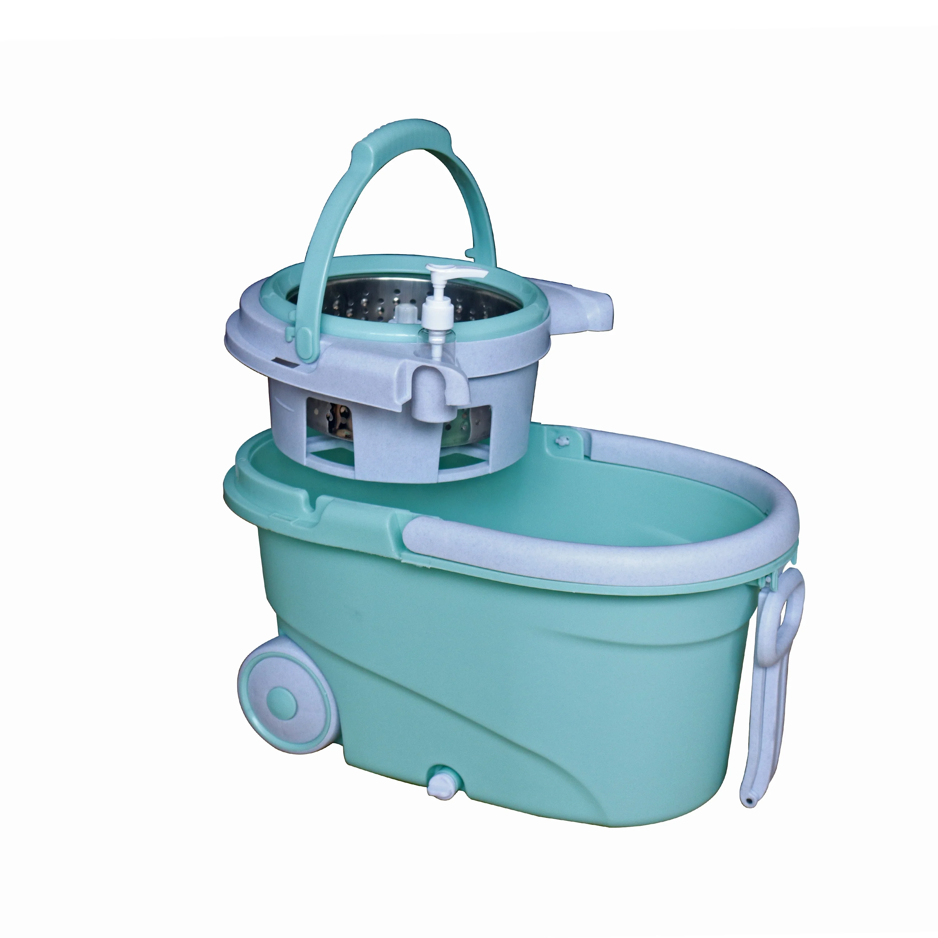 IMAXX High Quality Plastic 360 Spin  Magic Mop Easy Removable Basket Wringer with Steel Handle Magic Head for Floor Cleaning