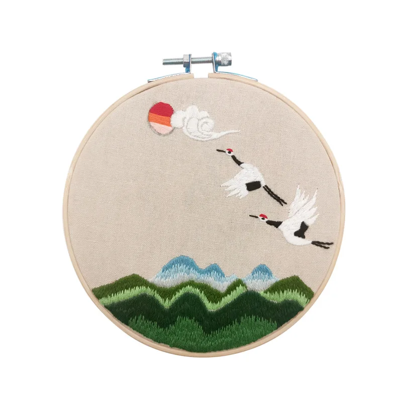 Flying Crane and Green Pine Diy Sewing Art Crafts Stamped Cross Stitch Embroidery Kit