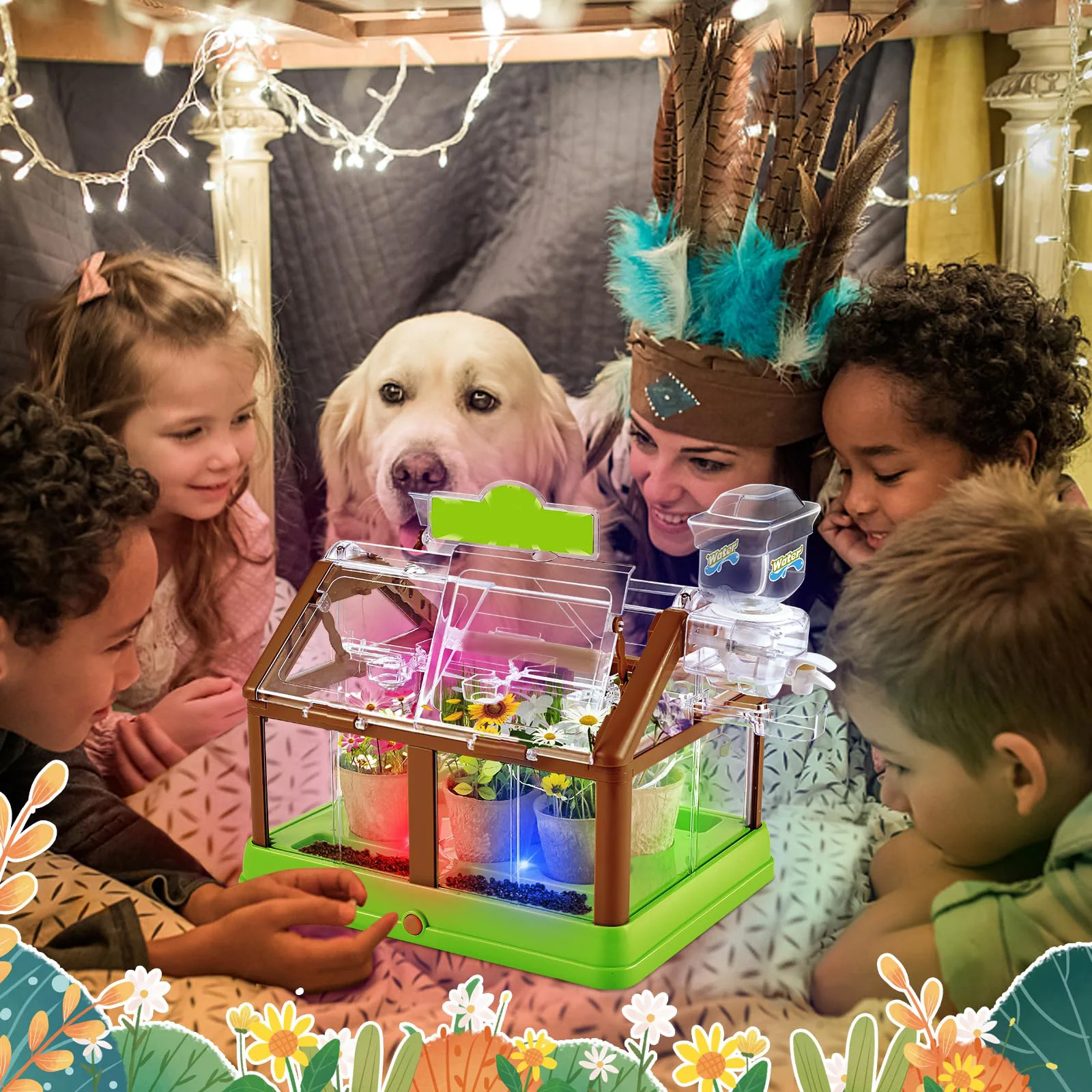 DIY Plant Sunshine Room Greenhouse Grow Room Garden Set Plant Growing Kit for Kids Drip Irrigation System and Grow Light