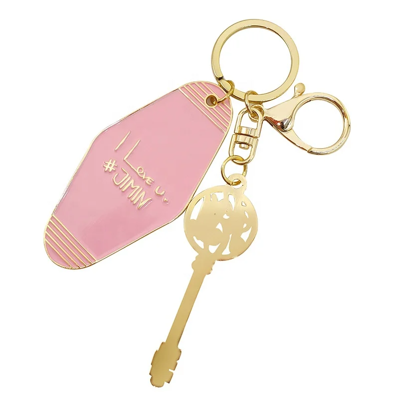 Custom Logo Retro Vintage Metal Enamel Hotel Room Keychains Promotional Key Tags and Carabiners with Personalized Logo
