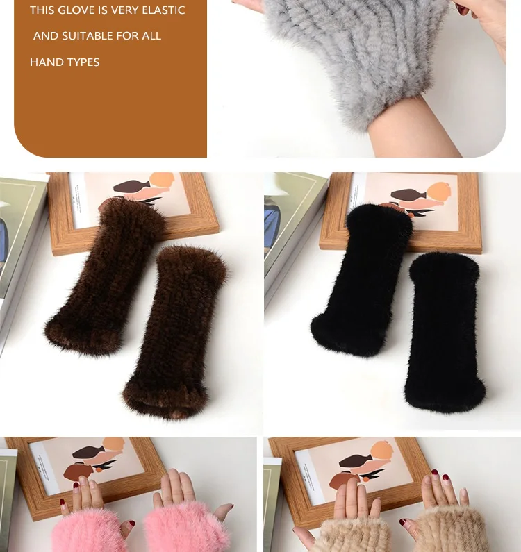 Knit Fur Hand Warmer Mittens