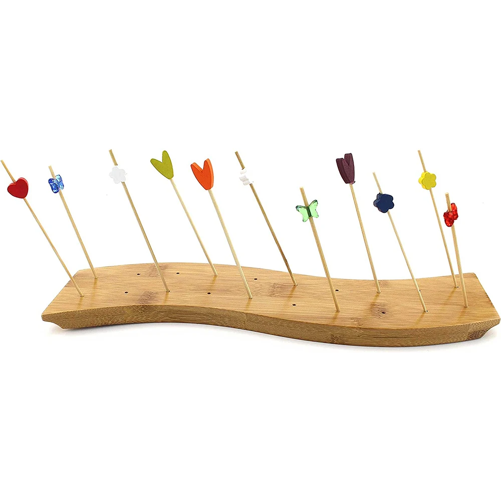 20 Holes Natural Color Bamboo Paddle Food Skewer Holder Buffet Stand For Display