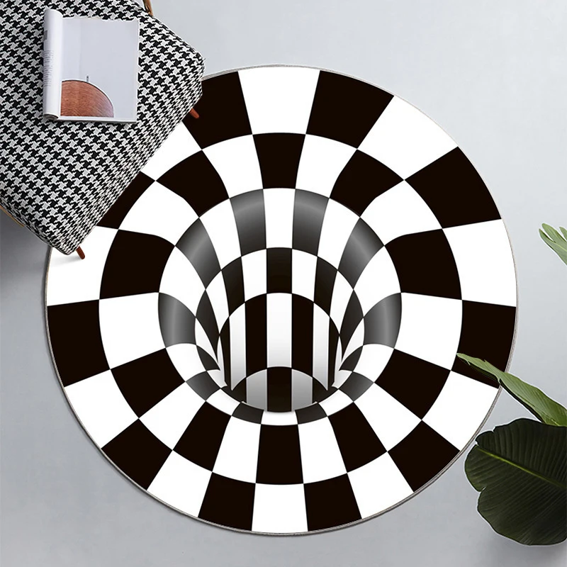 Visual whirlpool carpet round black and white checkerboard carpet bedside blanket cat 3D game mat