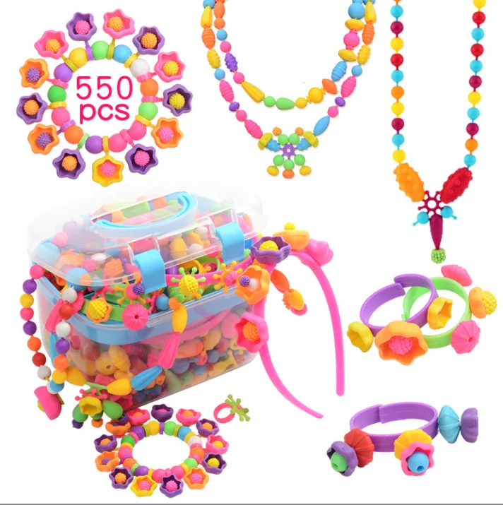 2022 Hot Selling More Color Diy Pop Plastic Loose Beads Craft Kit Set For Kids Jewelry Bracelet Making Educational Toys