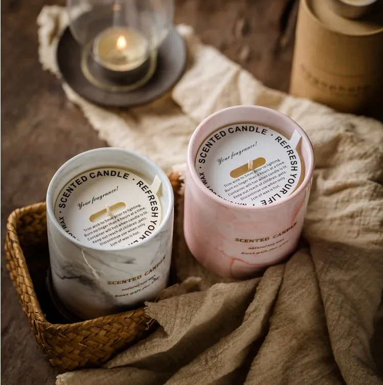 Wholesale Luxury  Frost White Glass Soy Wax Marbling Scented Candle Jar Personalized Private Label