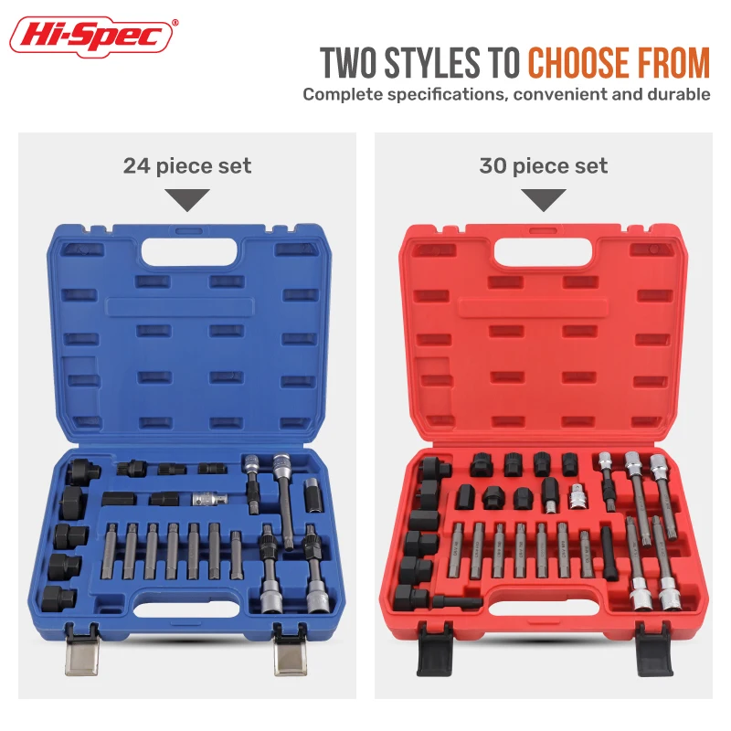 30pc Alrernator Generator Pulley Removal Tool Kit Set Includes 1/4, 3/8 and 1/2 Bit Sockets and Driver Bits