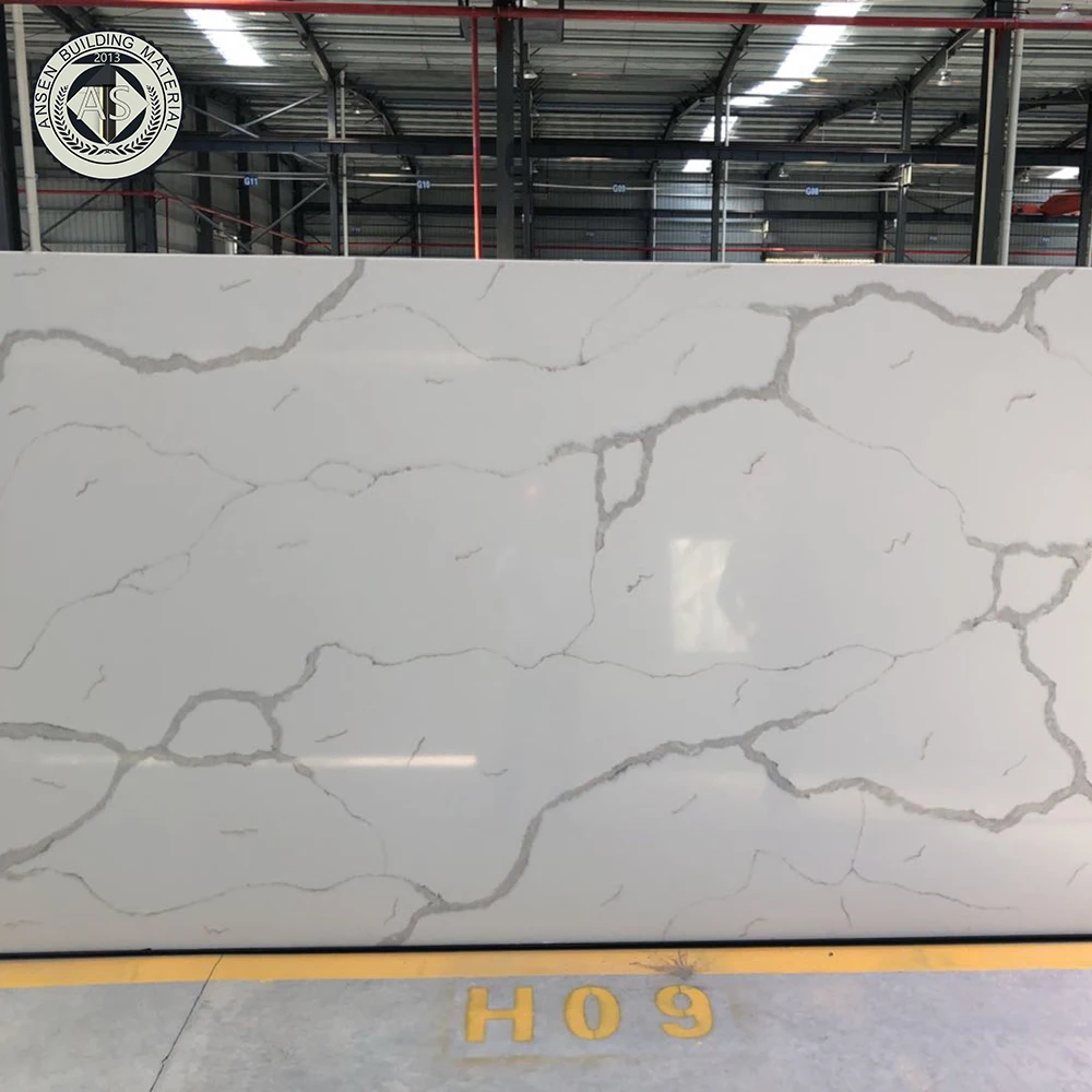 Popular White Calacatta Quartz Kitchen Benchtop Top Engineered Quartz Stone Slab