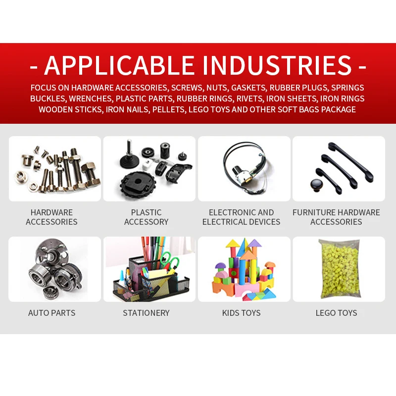 Fully Automatic Vertical Hardware Accessories Screw Glue Granules 10 Vibrating Bowl Count hardware parts packaging Machine