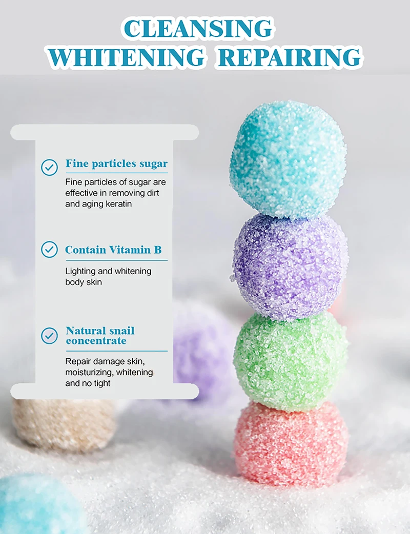 OEM colourful body candy vegan sugar scrub ball private label custom skin body scrub balls