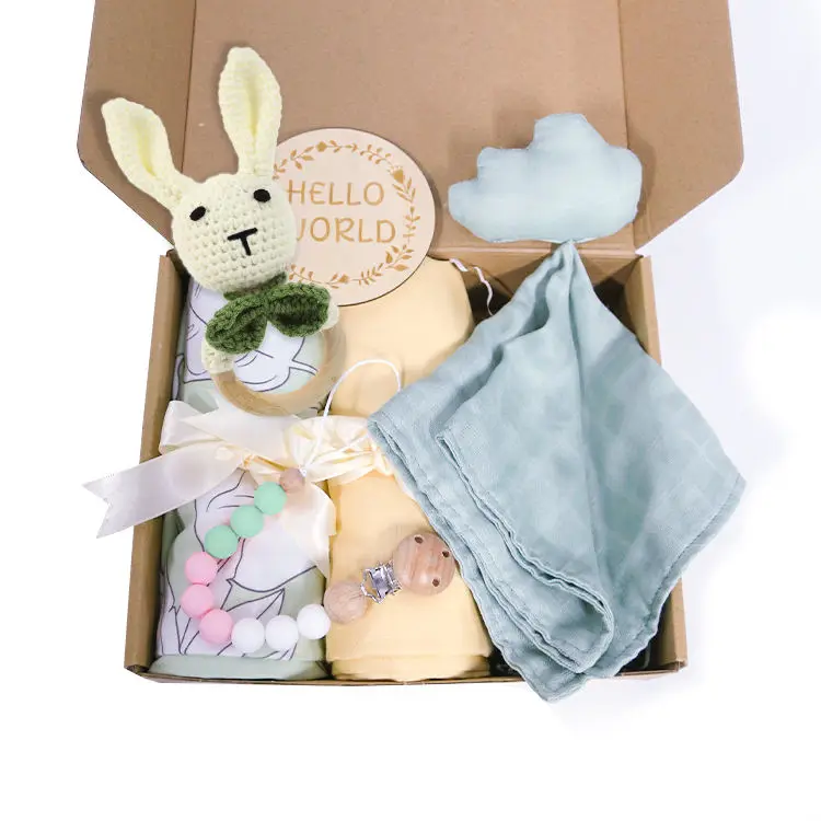 Wholesale Supplier Newborn Luxury Swaddles Wraps Muslin Baby Receiving Blanket Set with Bunny Toys