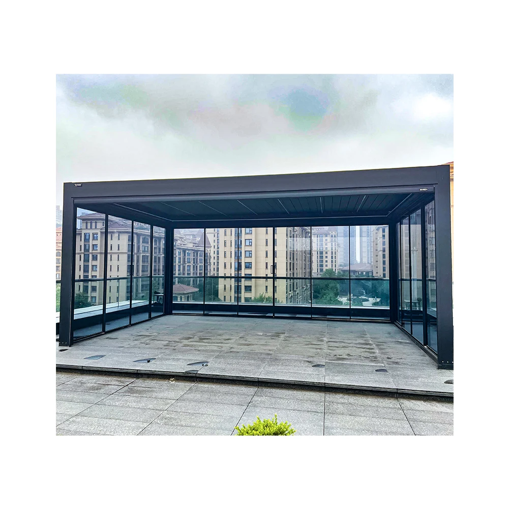 Motorized Bioclimatic Outdoor Garden Louvered Roof Gazebo Waterproof Aluminum Pergola gazebo with glass