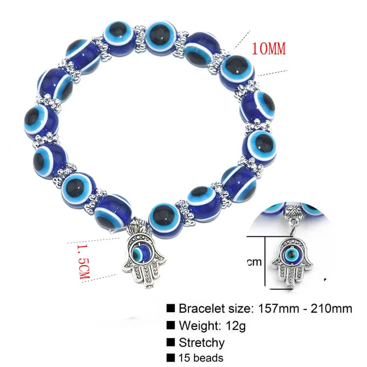 Wholesale New Fashion Retro Blue Eyes Beads Lucky Bracelet Hand Shape Silicone Bracelet Jewelry Men And Women Couple Custom