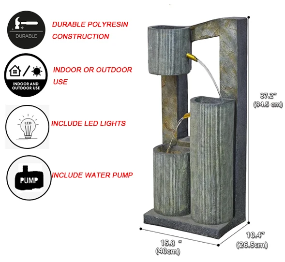 Home Water 2 Tiered Floor Indoor Waterfall Outdoor Pottery Water Fountain  DIY Top Tier Standing Fountains for Garden Decor