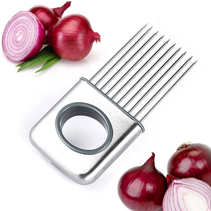 Wholesale kitchen stainless steel handheld vegetables fruits beef tender meat potato lemon onion holder slicer