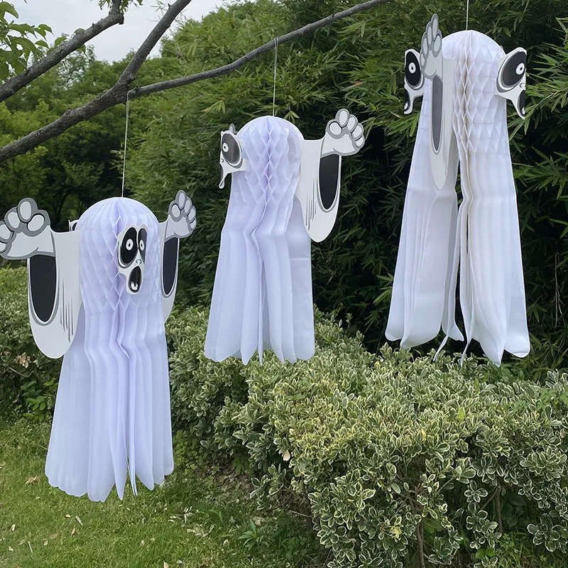 Wholesale new cross-border paper ghost Halloween floating ghost paper honeycomb pendant ghost festival decoration props