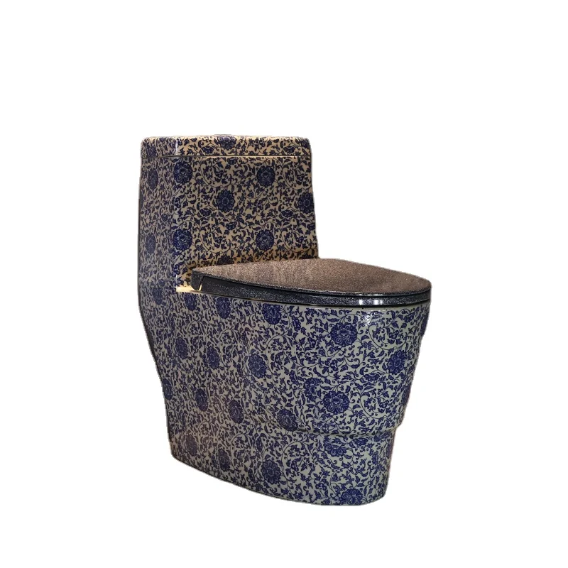 Siphon Toilet Retro Ceramic Art Toilet Toilet for Sale Household Porcelain Chinese Water Saving Antique Blue One Piece CE Modern
